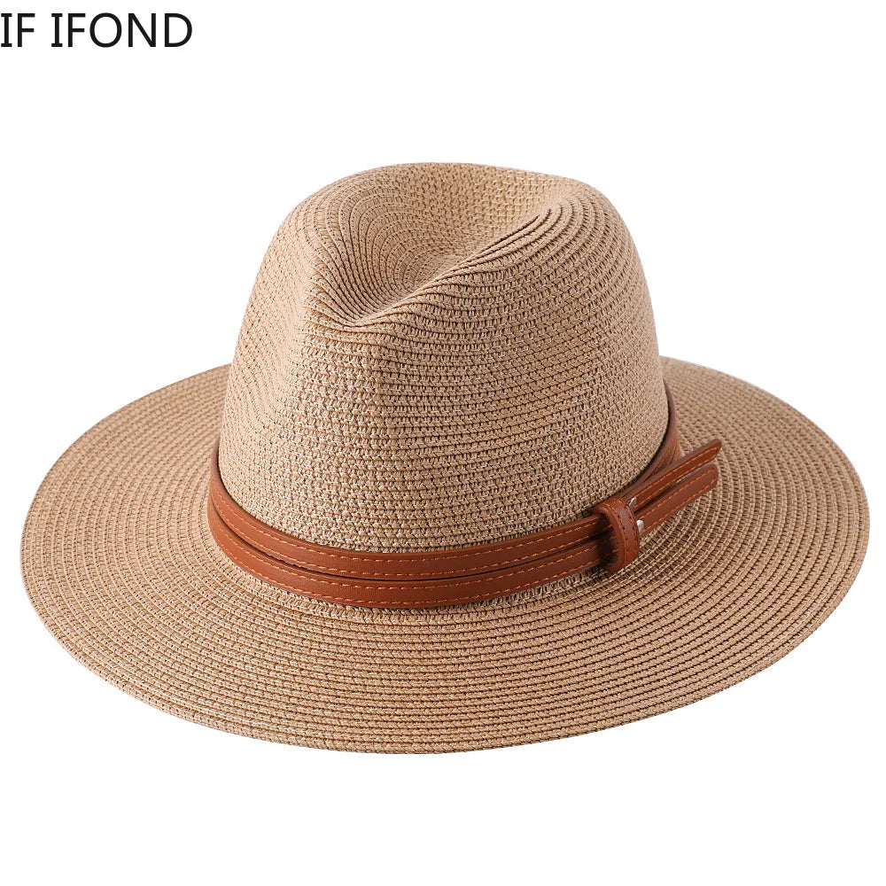 56-58-59-60CM New Natural Panama Soft Shaped Straw Hat Summer Women's/Men's Wide Brim Beach Sun Cap UV Protection Fedora Hat