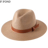 56-58-59-60CM New Natural Panama Soft Shaped Straw Hat Summer Women's/Men's Wide Brim Beach Sun Cap UV Protection Fedora Hat