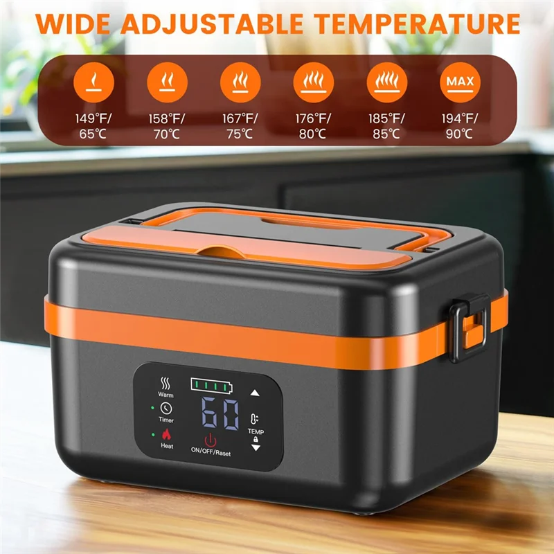 A98I-Cordless Electric Lunch Box, Rechargeable Self-Heating Food Warmer With 16000Mah Battery, For Work/Travel/Car/Office