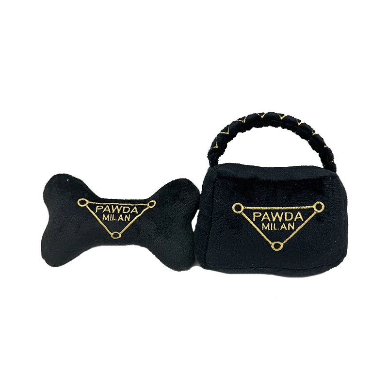 Black Luxury Designer Dog Toys Pet Birthday Gifts Puppy Chewing Accessory Handbag Bone Puppy Squeaky Toys