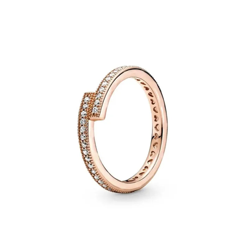 Anillo de plata 925 chapado en oro para mujer, con doble banda brillante y corazón, joyería fina Pandora original, 2024 
