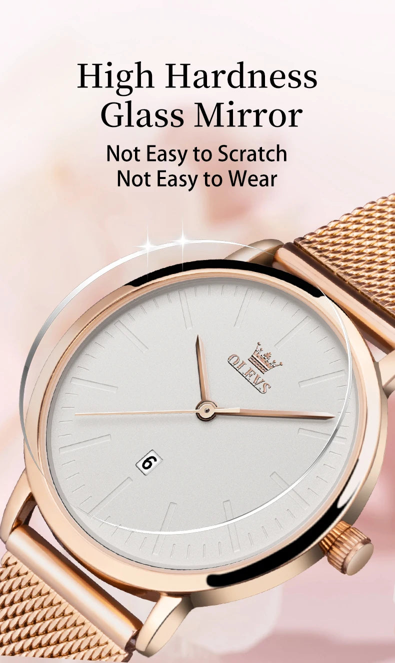 OLEVS Luxury Fashion Watch for Women Stainless Steel Waterproof Quartz Ladies Wristwatch Original Simple Elegant Women's Watches