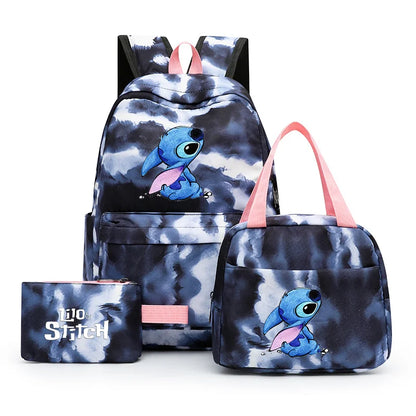 3pcs Disney Lilo Stitch Colorful Backpack with Lunch Bag for Women Student Teenagers Rucksack Casual School Bags Sets