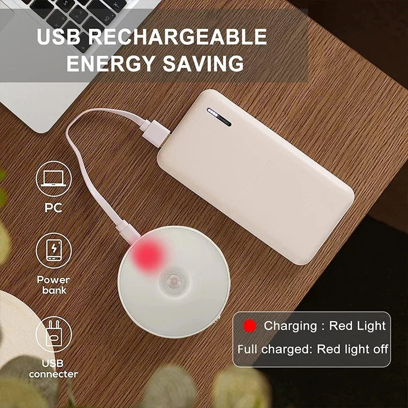 Kit com 2 a 6 unidades de Luz Noturna LED com Sensor de Movimento, Recarregável via USB, 3 Cores de Luz – Ideal para Armários, Guarda-roupas, Escadas e Closets (Sem Fio)