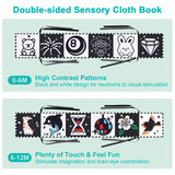 Livro de Pano de Alto Contraste para Bebês (0M+) – Brinquedos Sensoriais em Preto e Branco com Temática de Animais para Berço e Método Montessori