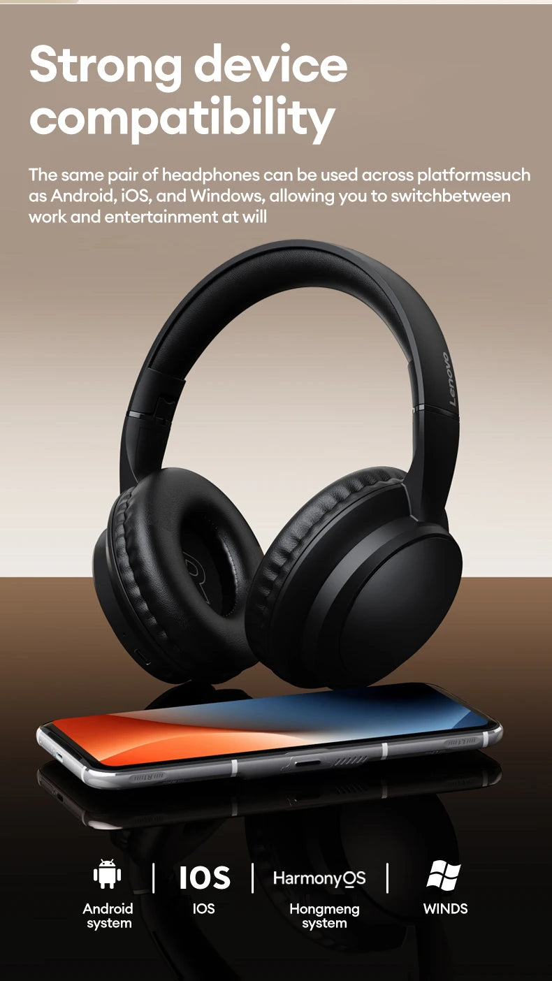 Lenovo TH11 Over-Ear Headsets Bluetooth 5.4 HI-FI Stereo Noise Cancelling Headphones Wireless Wired Gaming Earphones Comfortable