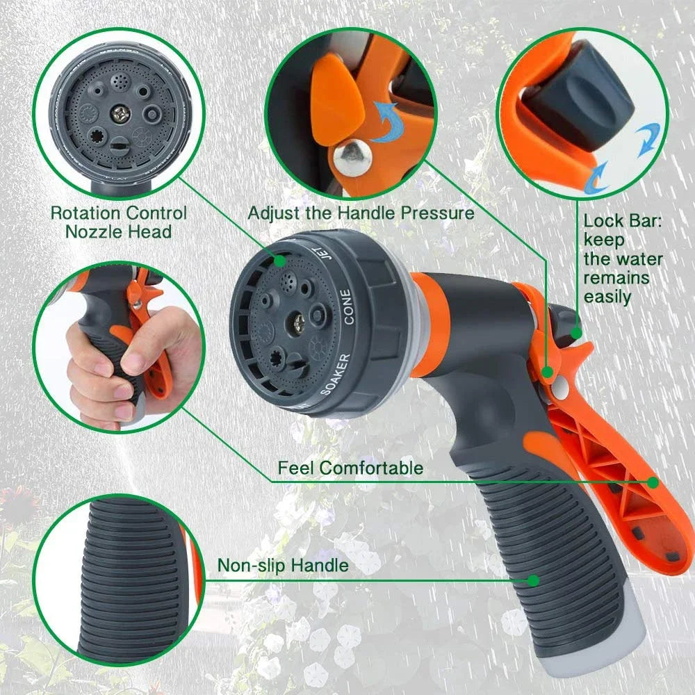 Pistola de riego para jardín, rociador de alta presión con 8 modos, boquilla de riego ajustable, aspersor de riego para césped y plantas, 1-5 piezas