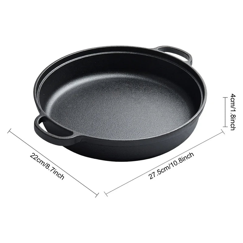 8.7/9.8/11/11.8inch Cast Iron Skillet with Double Handles Frying Pan Baking Tray for Bread Baking Outdoor Cooking Camping