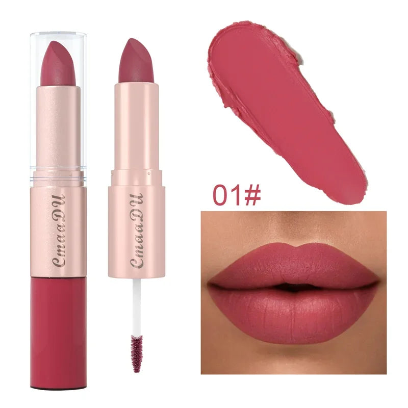 Caneta de revestimento labial dupla, pigmento fosco, copo antiaderente, cor da pele, 24H duradoura, maquiagem à prova d'água, cosméticos de beleza, 2 em 1