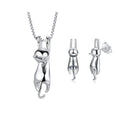 Wedding Bridal Jewelry Sets for Women 925 Sterling Silver Cute Cat Earrings Long Chain Necklaces Pendant Party Gifts