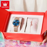 OLEVS 5653 Woman Watches Elegant Original Quartz Watch Waterproof Arabic Numerals Mesh Belt Date Ladies Watch Set Bracelet Watch