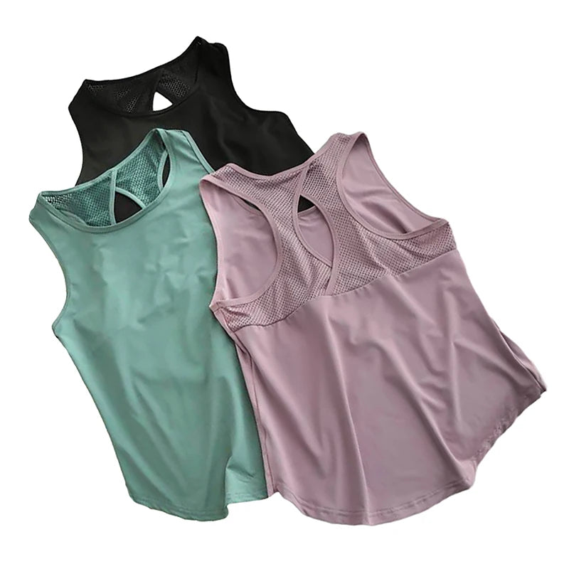 Verão de secagem rápida tanque superior seção fina malha sem costas solto casual versátil camisola yoga esportes camiseta fitness correndo colete