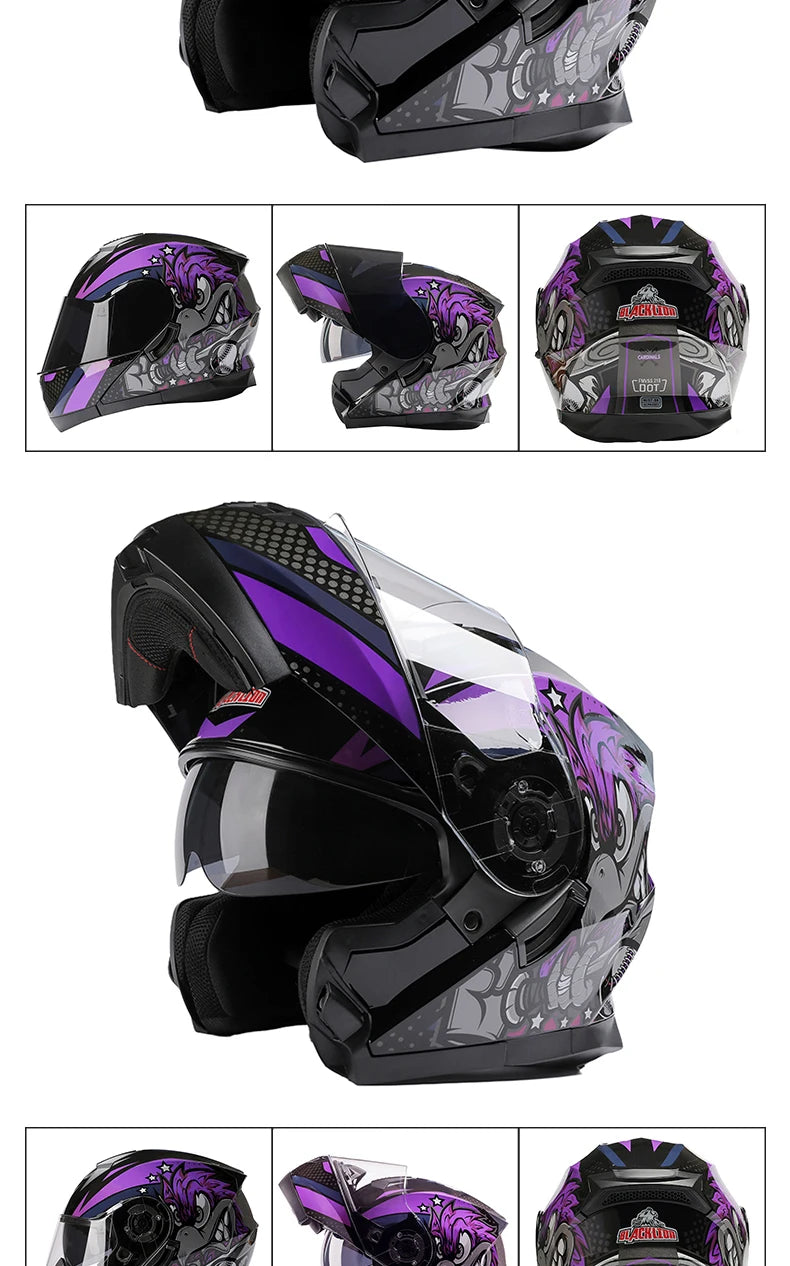 BLD Modular Motorcycle Full Face Helmet ECE Flip-up Double Anti-Fog Visor Purple Bird Sport Design In Stock Adult Men and Women