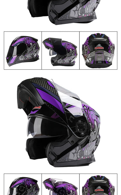 BLD Modular Motorcycle Full Face Helmet ECE Flip-up Double Anti-Fog Visor Purple Bird Sport Design In Stock Adult Men and Women