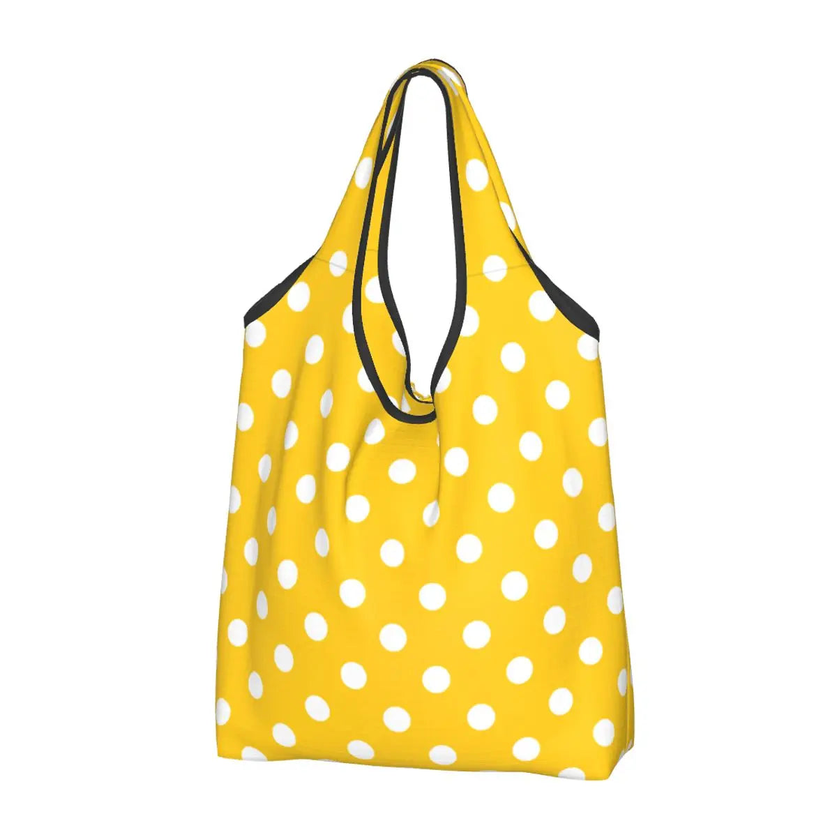 Custom Recycling Classic Black And White Polka Dot Shopping Bag Women Tote Bag Portable Grocery Shopper Bags