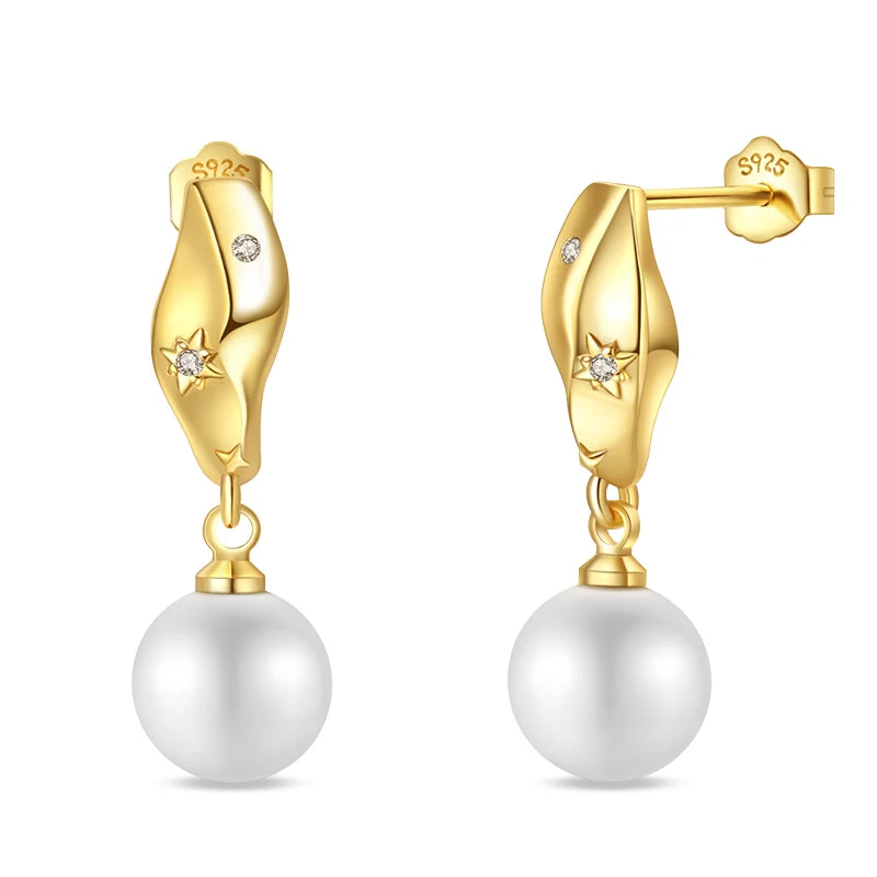 Clássico 925 Brincos de Prata para Mulheres, Estrelas, Luas, Pérolas, Abelhas, Argola Dourada, Noivado, Aniversário, Presente Joalheria Fina