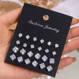 Shiny White Wedding Stud Earrings Set for Men and Women, Crystal Jewelry Accessories, Oorbellen, 12 Pairs per Lot