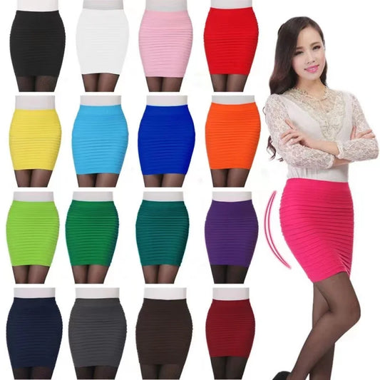 Falda de verano para mujer, de cintura alta, de color liso, elástica, plisada, para oficina, minifalda drapeada y ajustada, faldas lápiz sexis para mujer