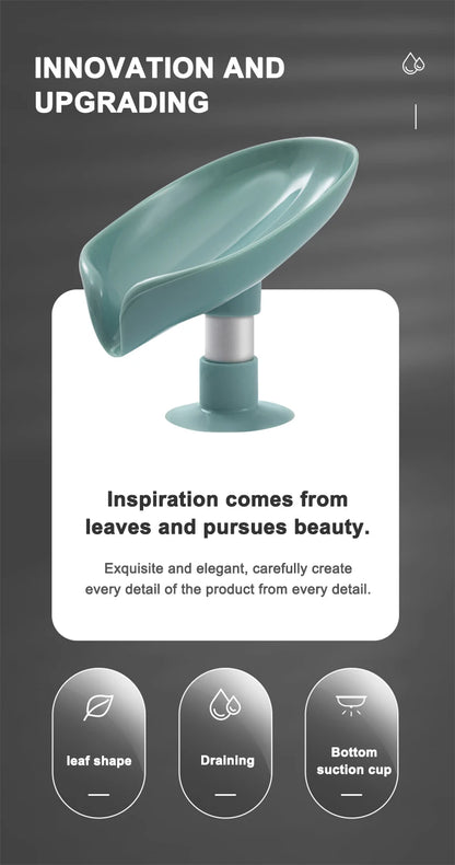 Soap Holder Drain Water Soap Dish Leaf Shape Soap Box Shower Soap Drainer Suction Cup Soap Container Modern Bathroom Accessories