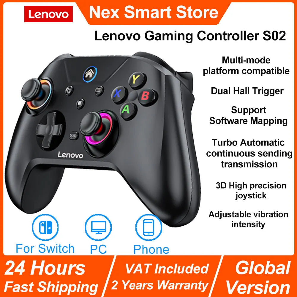 Lenovo S02 Wireless Bluetooth Gaming Controller, Dual Hall Trigger Wireless Gamepad, For Switch, PC, Android, IOS, TV