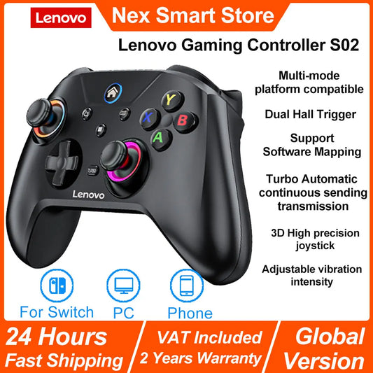 Lenovo S02 Wireless Bluetooth Gaming Controller, Dual Hall Trigger Wireless Gamepad, For Switch, PC, Android, IOS, TV