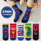 5 Pairs Children Socks Cartoon Spiderman Boy's Socks Spring Autumn Middle Tube sock Cotton Cute Kids Socks Size 1-12 Year