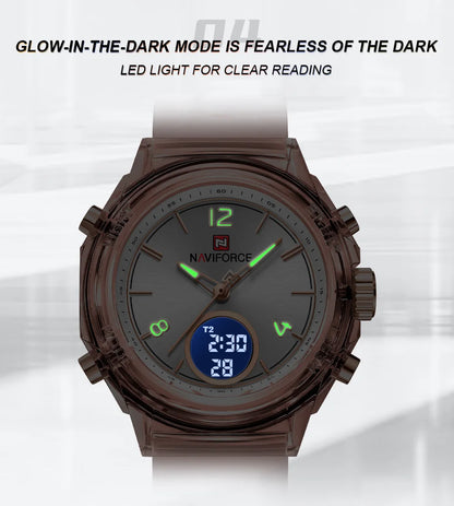 Relojes NAVIFORCE para mujer, nuevo diseño, esfera pequeña, deportivos, para mujer, resistente al agua hasta 5 ATM, reloj de pulsera de cuarzo con pantalla LCD digital, reloj para mujer