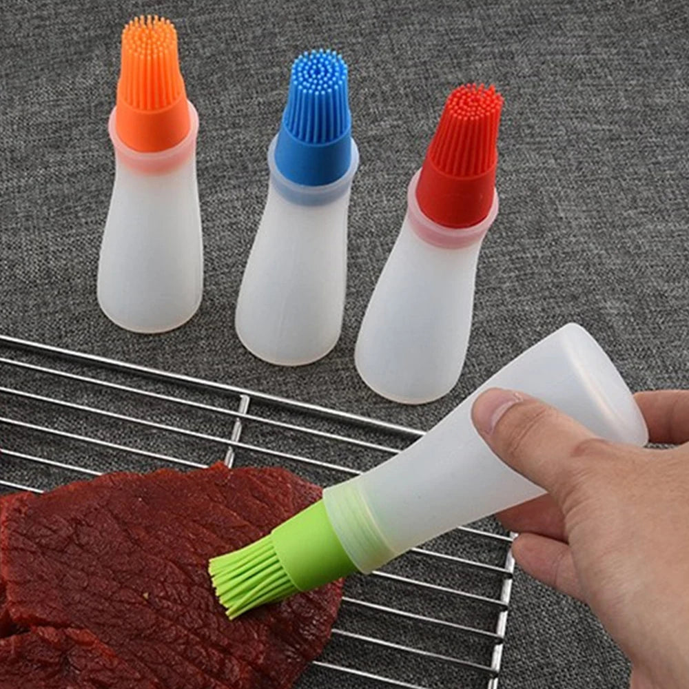 Garrafa de óleo de silicone escova dispensador de óleo garrafa com escova de churrasco resistente a altas temperaturas escova de alinhavo cozinha ferramentas para churrasco