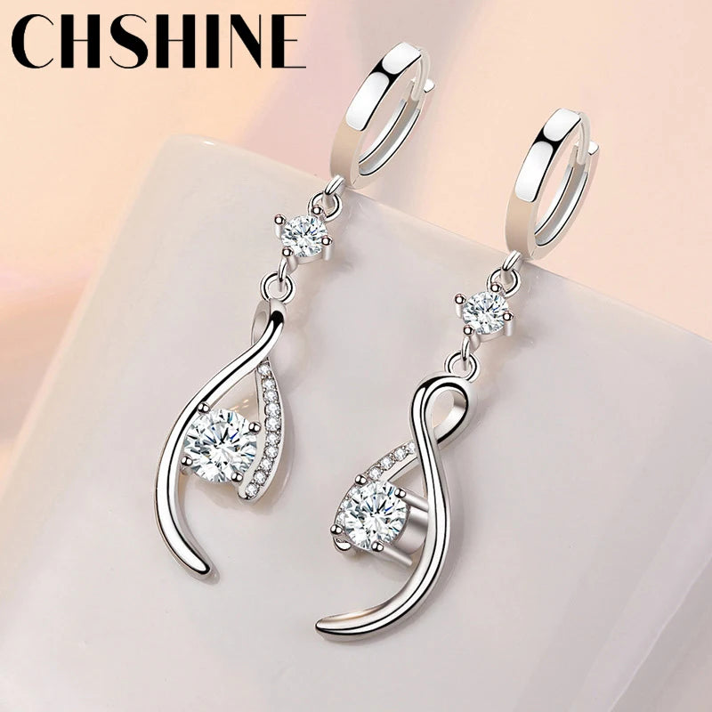Pendientes CHSHINE de plata de ley 925 con circonitas azules entrelazadas para mujer, regalo de boda, joyería de moda.