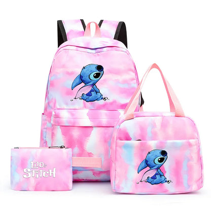 3pcs Disney Lilo Stitch Colorful Backpack with Lunch Bag for Women Student Teenagers Rucksack Casual School Bags Sets