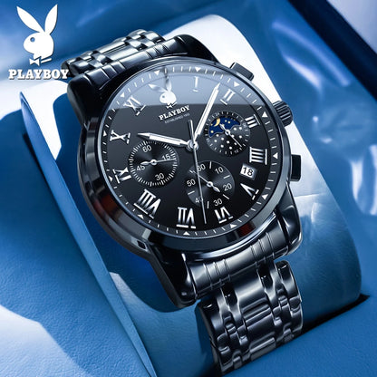 PLAYBOY Best Selling Fashion Luxury Quartz Watch for Men Original Stainless Steel Multifunction Waterproof Men's Wrist Watches