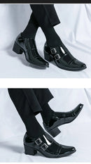 Fashion Buckle Leather Shoes For Men Big Size 46 Pointed Dress Shoes Man Quality Bussiness High Heels Shoes Man chaussure hommes