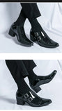 Fashion Buckle Leather Shoes For Men Big Size 46 Pointed Dress Shoes Man Quality Business High Heels Shoes Man chaussure hommes