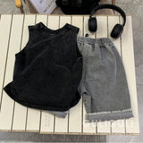 T-shirt Summer Wear Children Clothing Retro Black Cotton Handsome Boys Sleeveless Easy Vest Tide Tops 2024 Fashion Cool