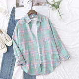 Casual Women's Plaid Shirt 2025 Spring Autumn New Ladies Loose Blouse and Tops Female Long Sleeve Shirts Fresh Checked Clothes