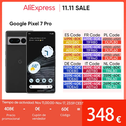 Smartphone Google Pixel 7 Pro 5G, 12 GB de RAM, 128 GB de ROM, pantalla OLED Google Tensor G2 de 6,7", 120 Hz, cámara triple de 50 MP, NFC, disponible.
