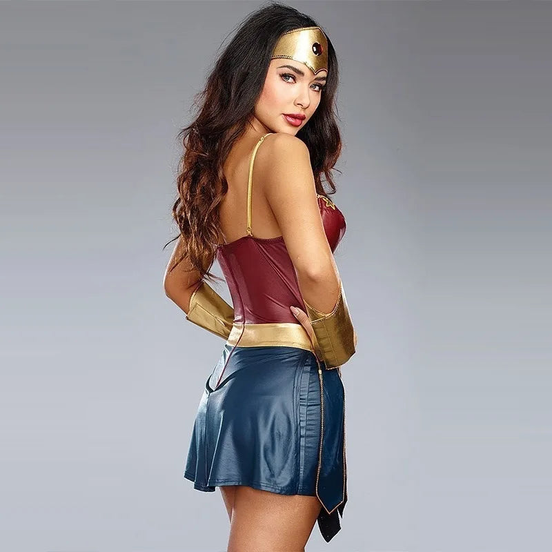 Halloween Superhero Costume Dress for Women Wonder Cosplay Costumes Stage Performance Costume Sexy Clothing Leather Fancy Dress