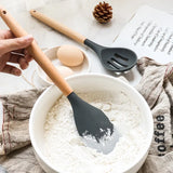 Juego de utensilios de cocina antiadherentes, espátula, pala, batidores de huevos, mango de madera, 12 Uds.
