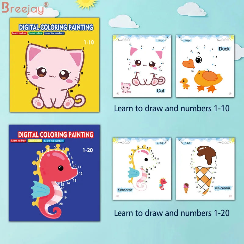 Livros de colorir e desenhar para crianças, materiais digitais de educação matemática, brinquedos científicos STEAM, livros digitais de desenho de frutas e animais, atividades divertidas de ligar os pontos, jogos de asso