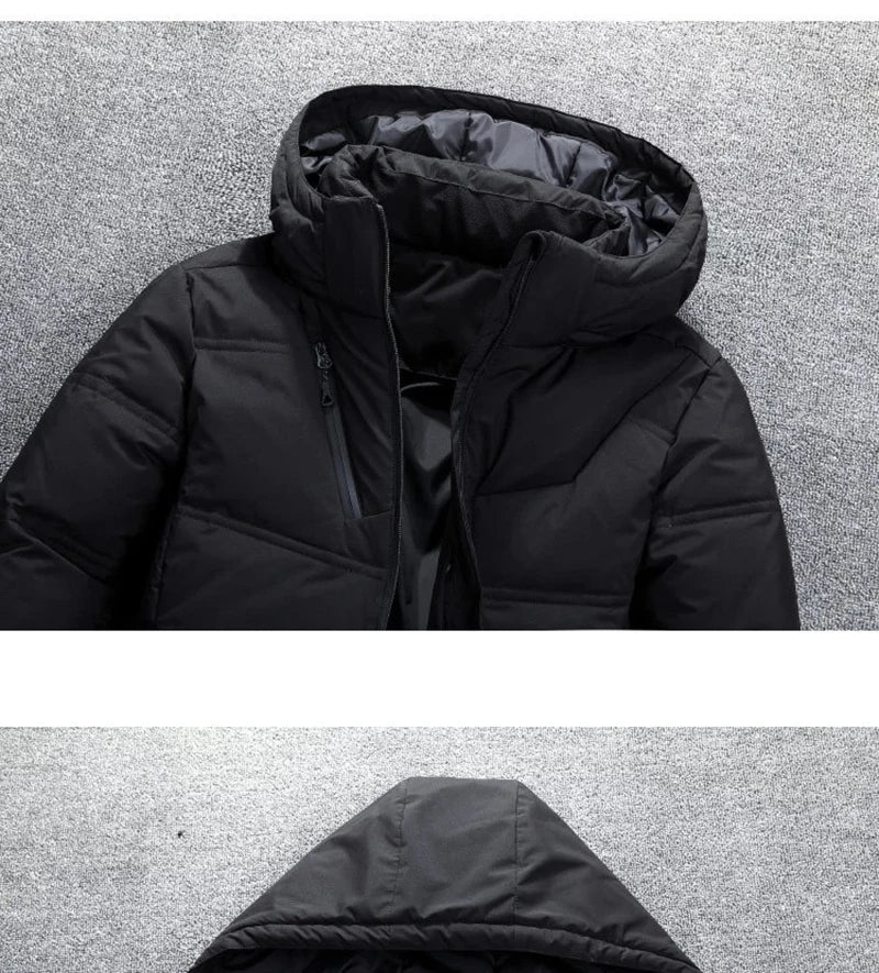 Chaqueta de plumón de 20 grados para hombre, parka de invierno para hombre, chaqueta de plumón de pato blanca con capucha para exteriores, abrigo de nieve acolchado grueso y cálido de gran tamaño M-4XL