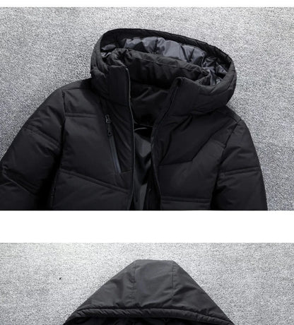 Chaqueta de plumón de 20 grados para hombre, parka de invierno para hombre, chaqueta de plumón de pato blanca con capucha para exteriores, abrigo de nieve acolchado grueso y cálido de gran tamaño M-4XL