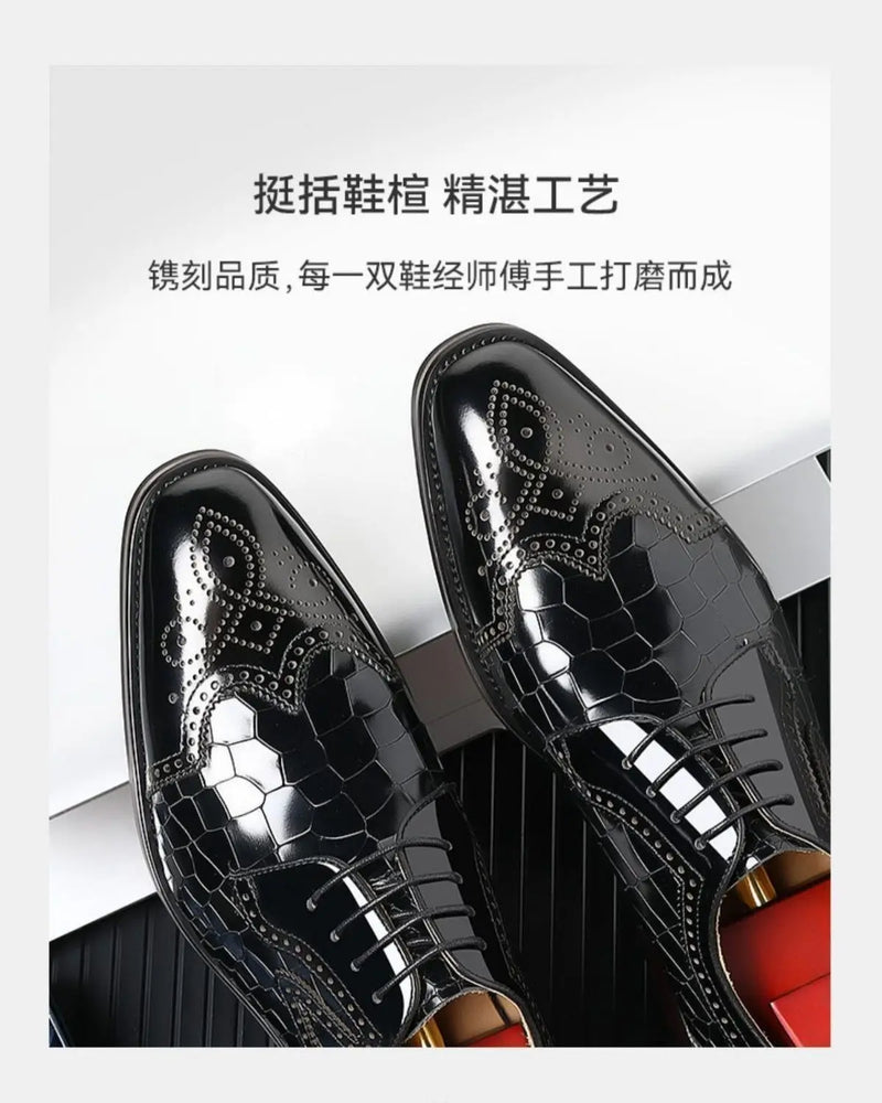 Crocodile Pattern Leather Shoes Business Oxford Footwear Men's Brogue Dress Shoes Leather Formal Shoes for Men Bullock Shoe 2024