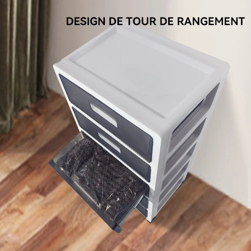 Plastic Storage Tower, Black, 5 Large Drawers with Casters
