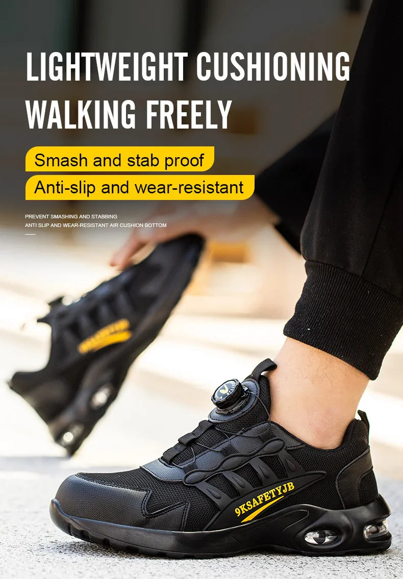 Men Rotating Button Safety Shoes Steel Toe Work Sneakers Indestructible Shoes Puncture-Proof Work Boots Air Cushion Safety Shoes