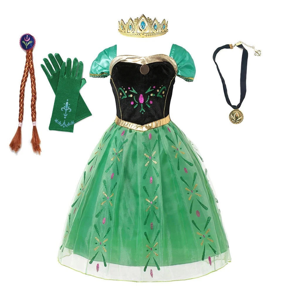 Fantasia da Anna para meninas, vestido de princesa para festa de aniversário, vestido de princesa para festa de carnaval, roupa infantil com estampa completa.
