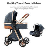 Cochecito de bebé ligero 3 en 1, sistema de viaje de lujo con asiento ajustable, capota y mosquitera para recién nacidos.
