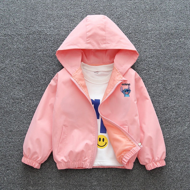 Lilo y Stitch, chaqueta con capucha para niños y niñas, abrigo de otoño 2024, ropa informal de manga larga con cremallera de dibujos animados para bebés, prendas de vestir exteriores para niños