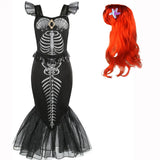 Halloween New Horror Skeleton Little Mermaid Costume Ariel Princess Black Skeleton Fishtail Dress Holiday Special Dress