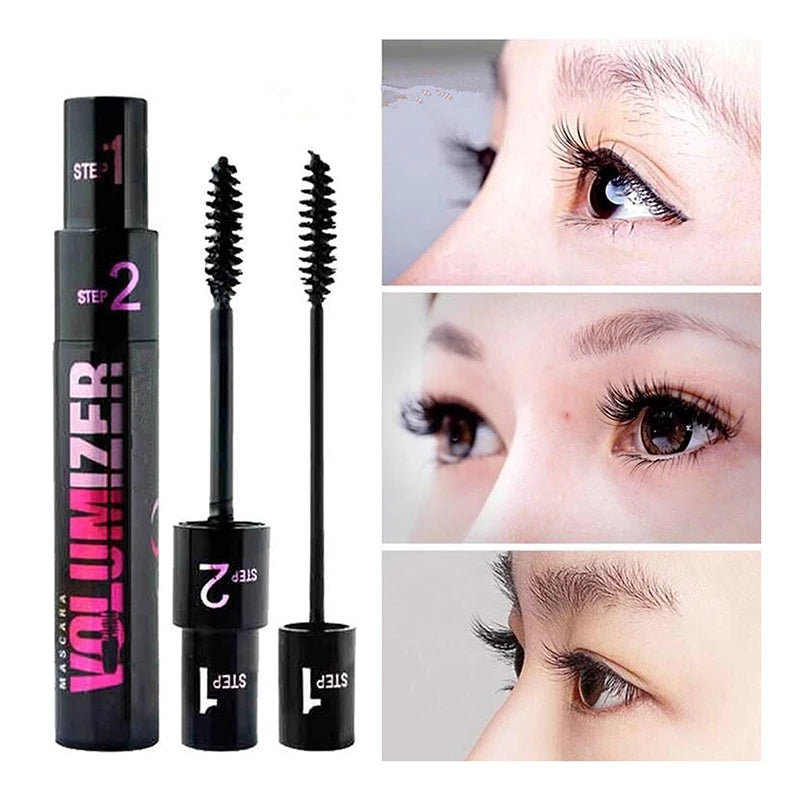 1PC 2in1 Black Double Purpose Mascara Waterproof Lengthen Lash Extension Sweatproof Curling Brushes Eye Fiber Mascara Eyelashes