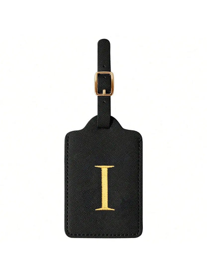 PU Leather Luggage Tag for Travel - Durable Suitcase ID Tag with Privacy Cover & Name Card Slot (A-Z) liu